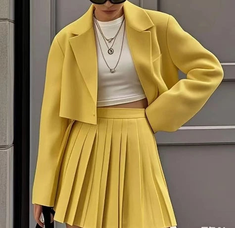 Cropped Blazer And Pleated Mini Skirt Set for Women