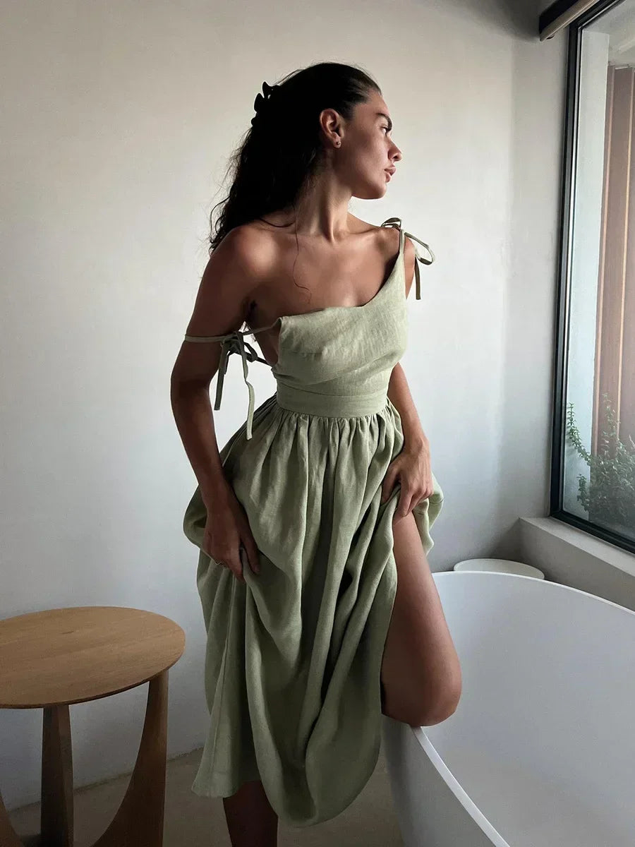 Elegant Vintage Backless Relaxed Fit Summer Dress for Women