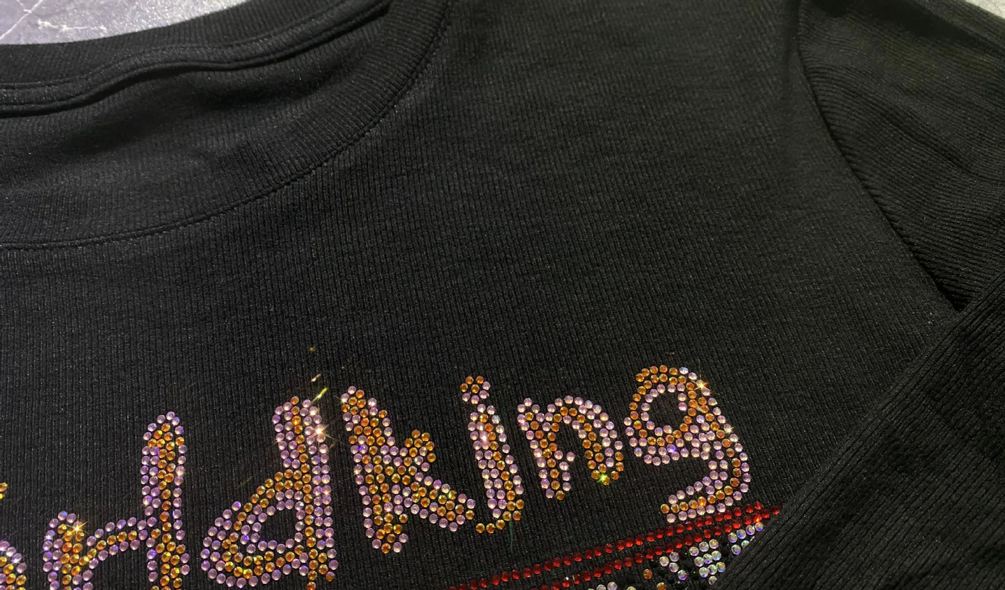 Rhinestone Accented Long Sleeve Top