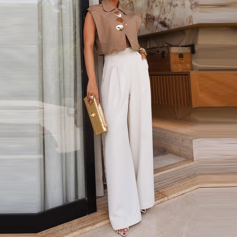 Chic Sleeveless Cropped Button Blouse Top for Women