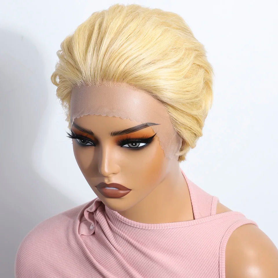 Blonde Short Pixie Cut Silky Lace Front Wig for Women