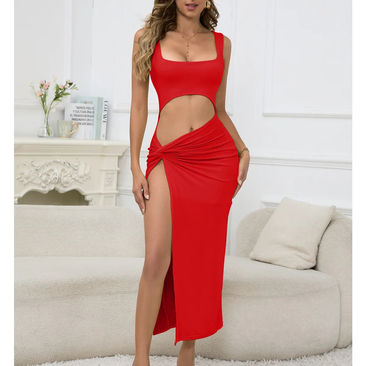 Sleeveless Hollow Cut Long Bodycon Dress for Women