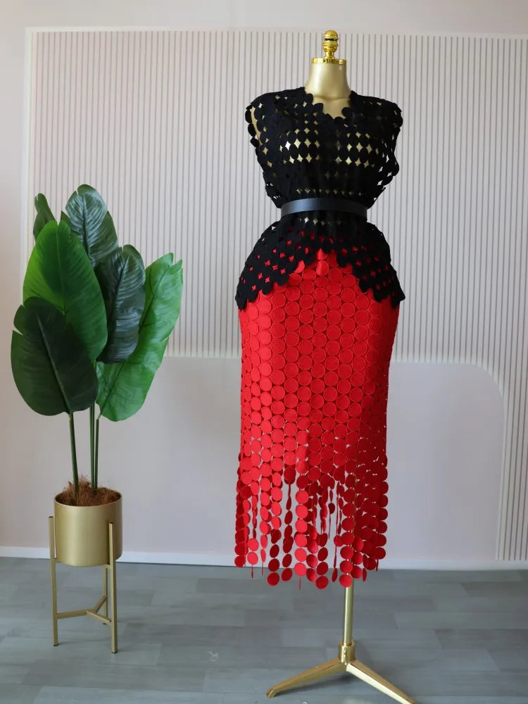 Stylish Cutout Crop Top And Maxi Skirt Two Piece Set for Women