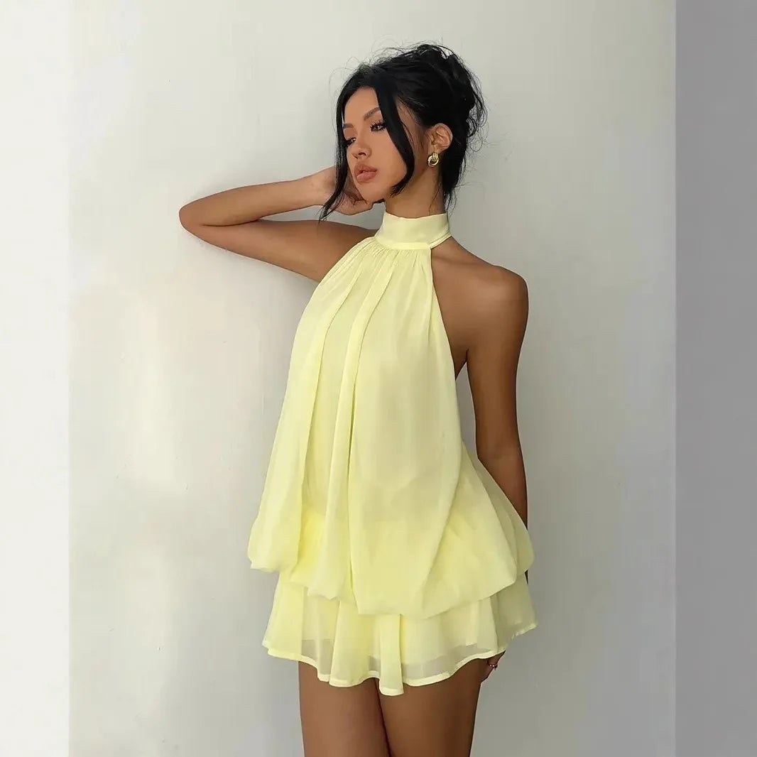 Chiffon Halter Backless Summer Mini Dress for Women
