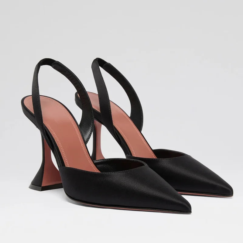 Satin Pointed Toe Back Strap High Heel Sandals for Women