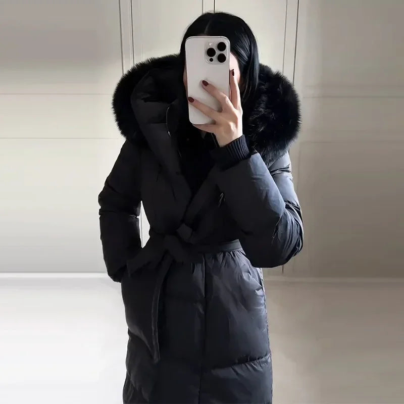 Casual Hooded With Zipper And Lace Up Front And Faux Fur Collar Coat for Women