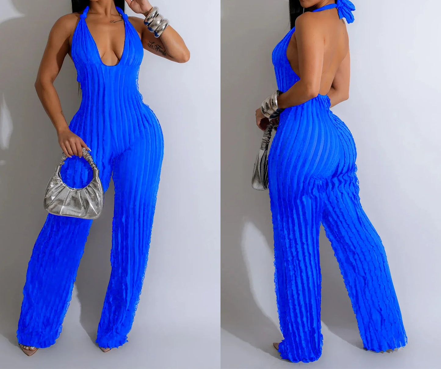 Elegant Jumpsuit for Women Streetwear Fashion Solid Backless Deep V-neck Sleeveless Conjoined Body Pants Y2k Summer 2025 New