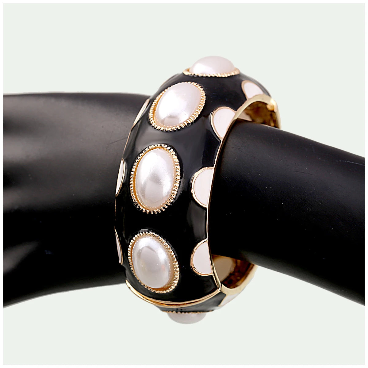 Colorful Enamel Oval Pearl Cuff Bracelet for Women