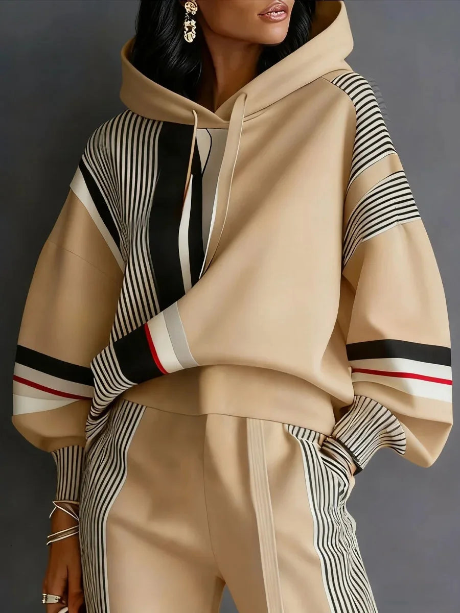 Loose Fit American Stripe Two Piece Loungewear Set for Women