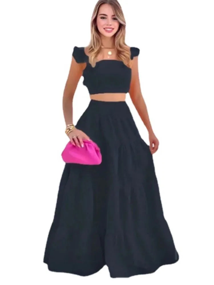 Elegant Sleeveless Top and Long Skirt Two Piece Set for Women