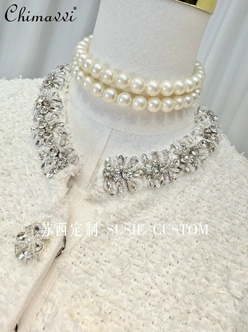 High-End Heavy Beaded Rhinestone Round Neck Slim Fit Bodycon Dress Autumn New Fashion Short Sleeve Elegant Party Women's Dress