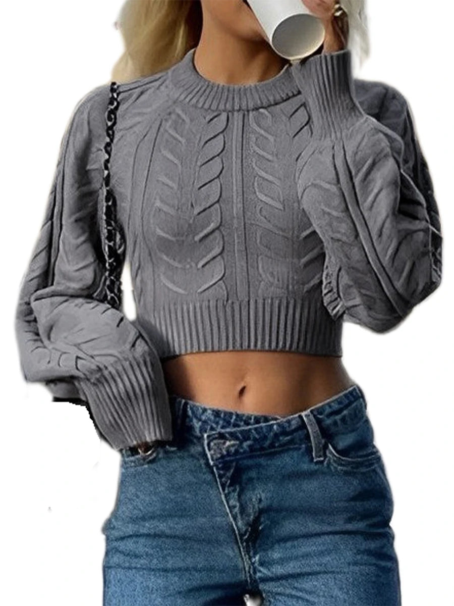 Women'S Knitted Sweater With Backless Lace Up Round Neck Long Sleeved Crop Top  Casual Streetwear  Bow Knit Sweater