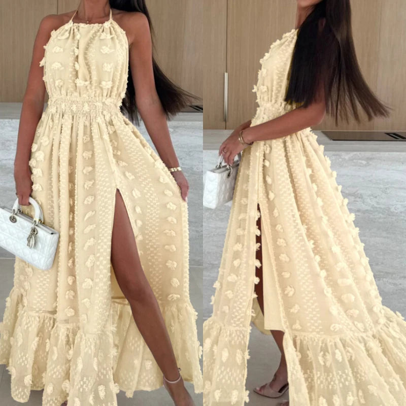 Summer Halter Jacquard Backless Maxi Dress for Women