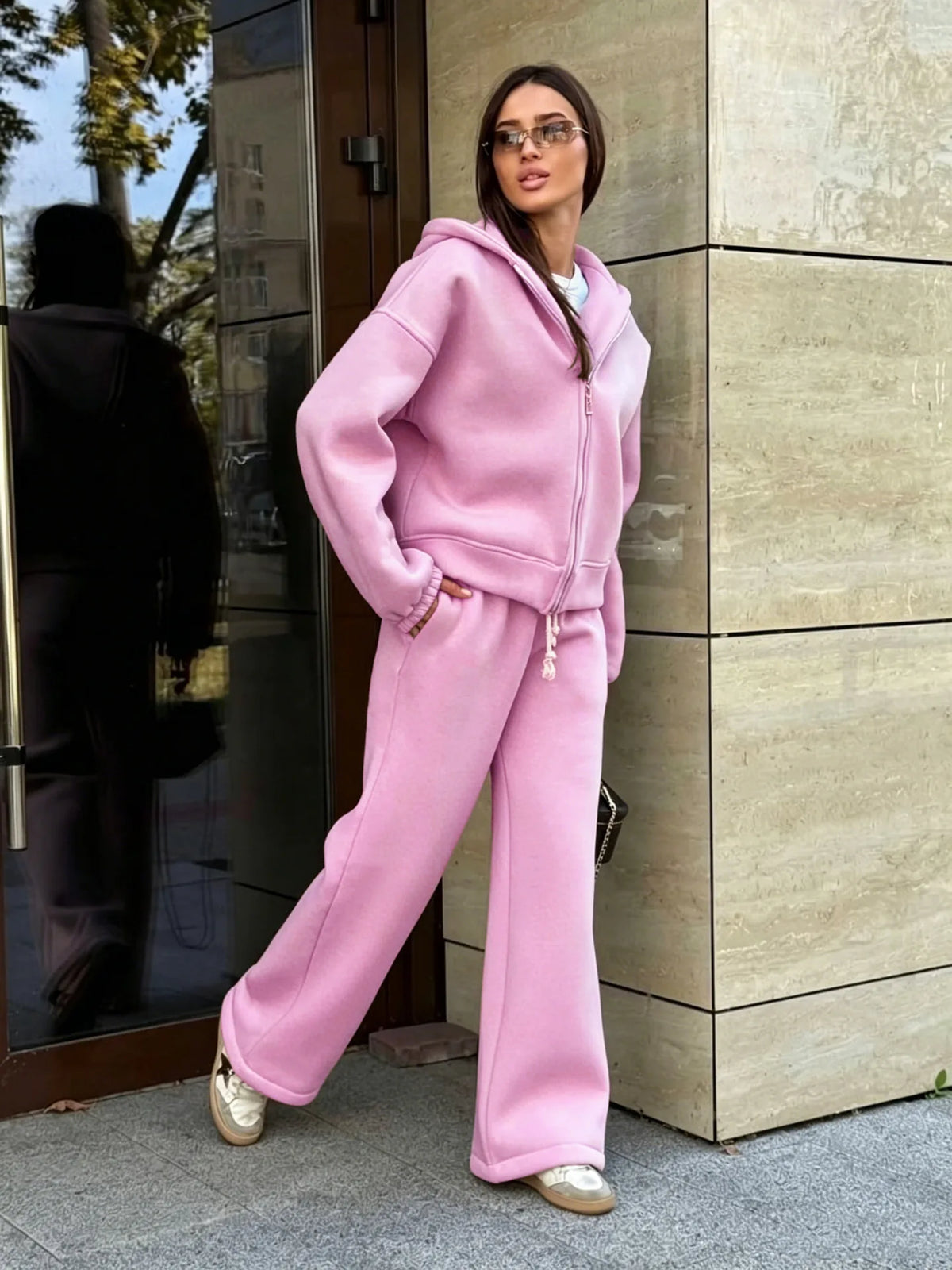 Hooded Loose Two Piece Top and Pants Set for Women