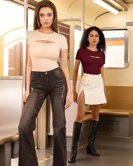 Seductive Tops Intricate Hollow Lacework T-Shirt Figure Hugging RoundNeck Blouse Classic Comfortable SolidColor Shirt