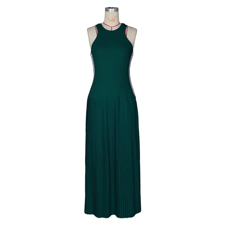 Side Striped Sleeveless A Line Knit Maxi Dress for Women