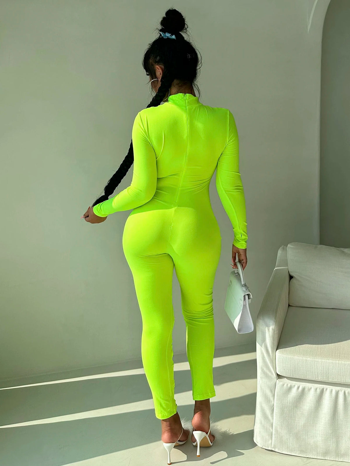 High Neck Slim Fit Jumpsuit With Metal Detail for Women