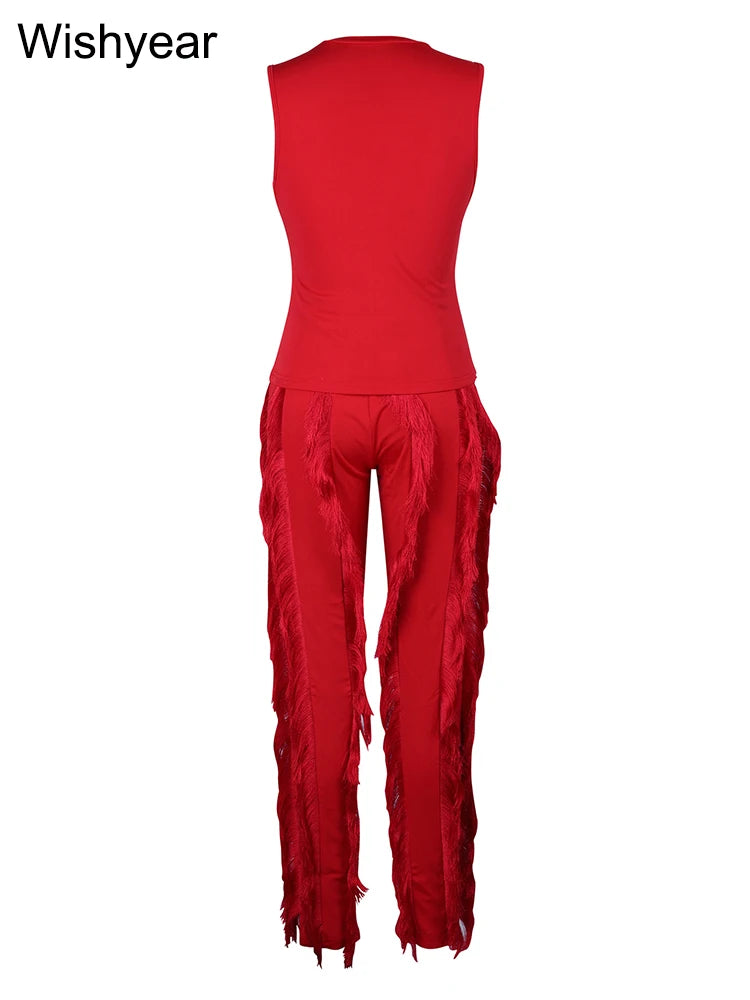 Drawstring Fringed Two Piece Set
