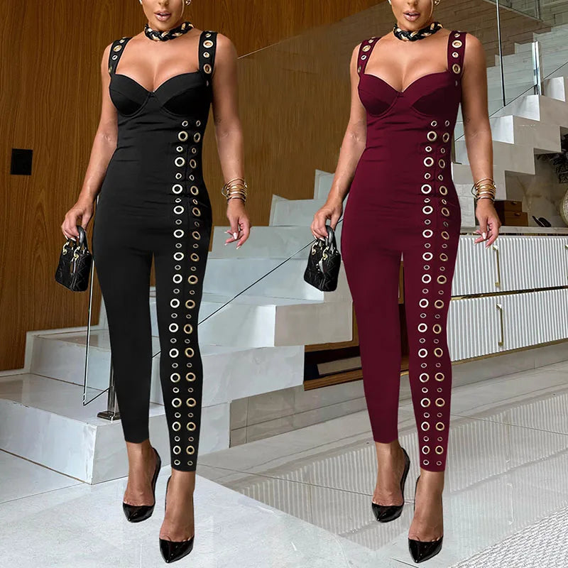 Sleeveless Low Cut Jumpsuit With Buckle Detail for Women
