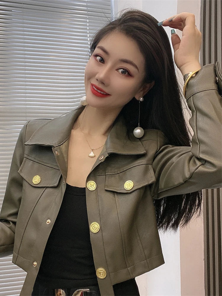 2025 Autumn New Short Style Coat Women's Leather Jacke Clothing