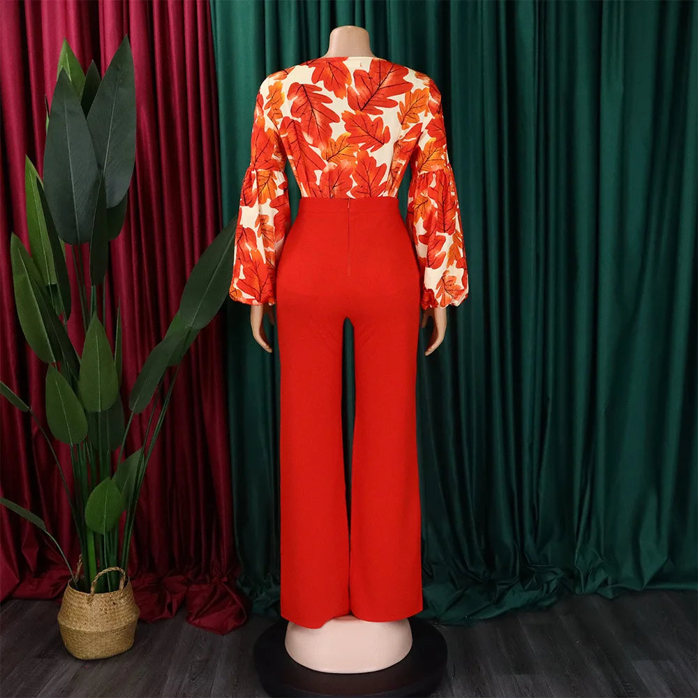 2 Pieces Sets Womens Outfits Two Pieces Outfits Printed Shirts Full Sleeve Long Trouser Fashion Elegant Ladies Matching Sets New