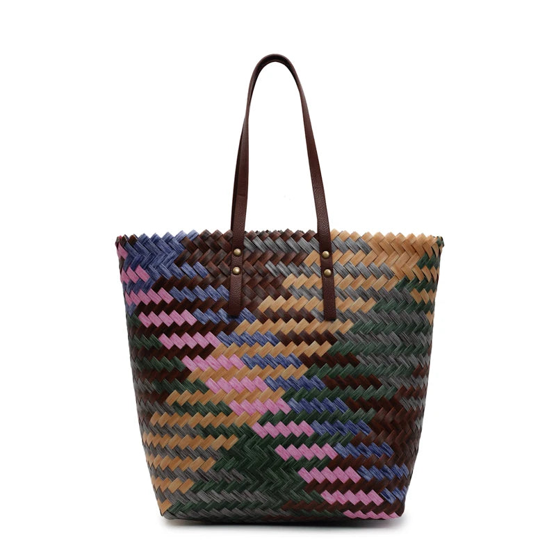 Colorful Braided PVC Tote Bag for Women With Large Capacity
