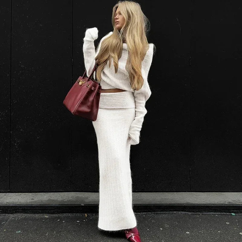 One-Shoulder Knit Skirt Set