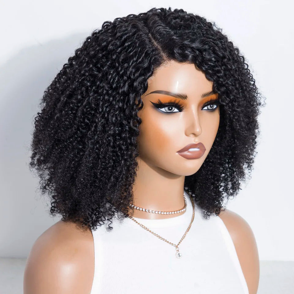 Ombre Brown Kinky Curly Glueless Bob Lace Wig for Women