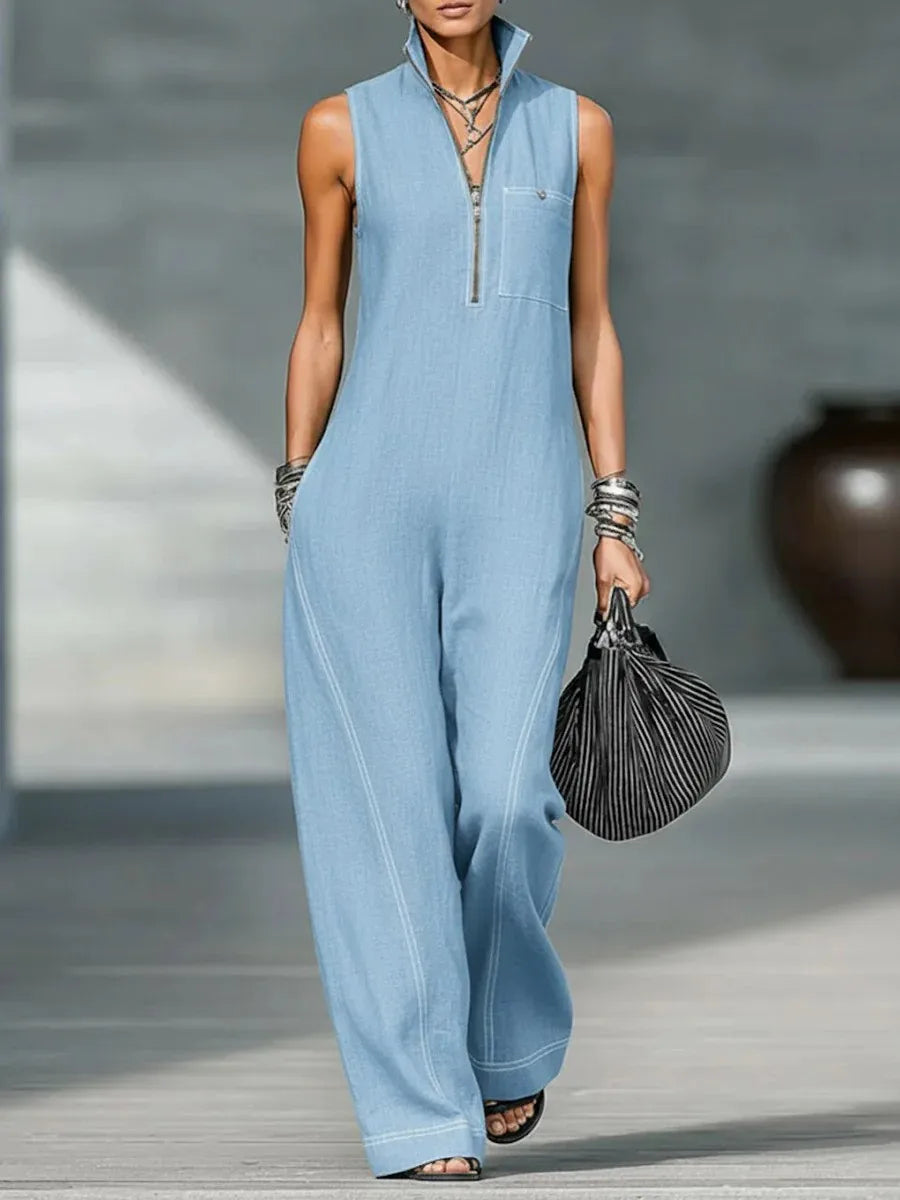 Casual Relaxed Fit Wide Leg Sleeveless Jumpsuit for Women