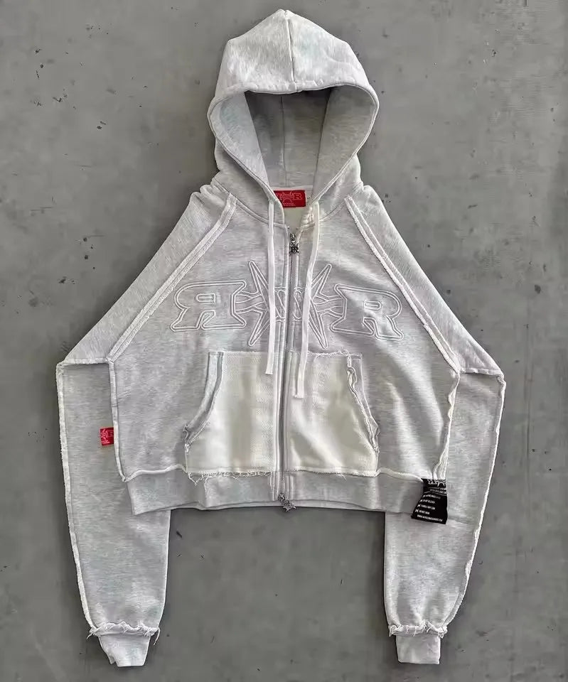 Letter Embroidery Zip Hoodie Set