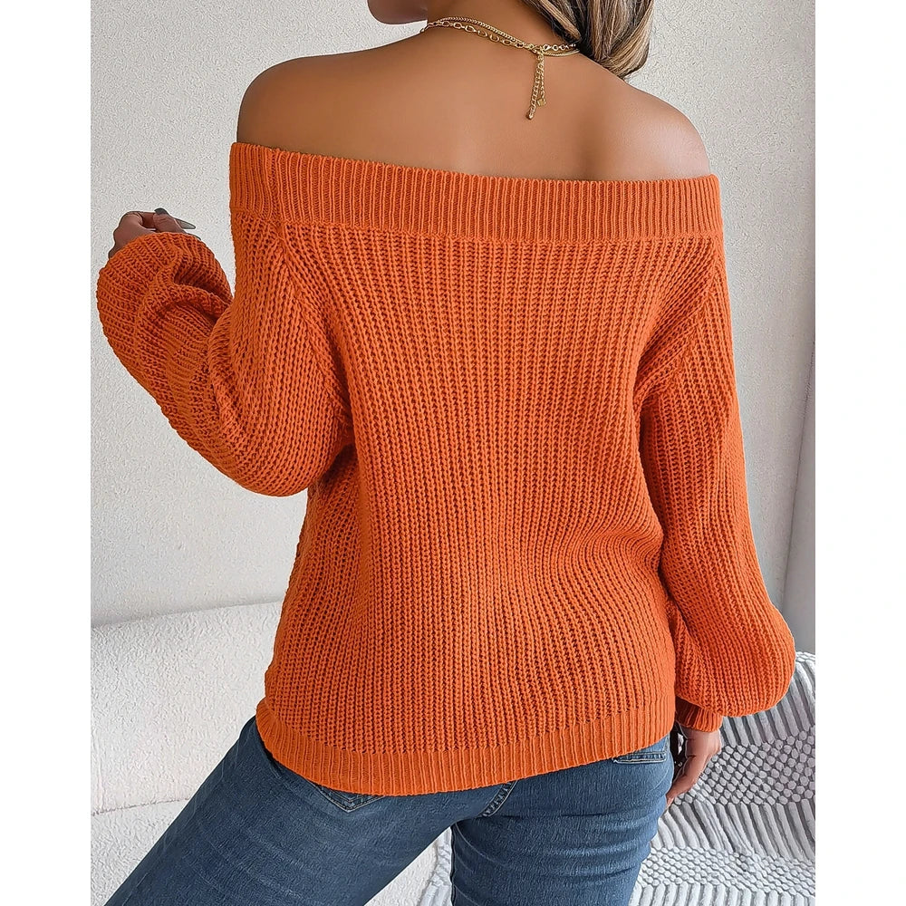 Women Off Shoulder Long Sleeve Knit Sweater Female Spring Casual Top y2k Clothes Streetwear