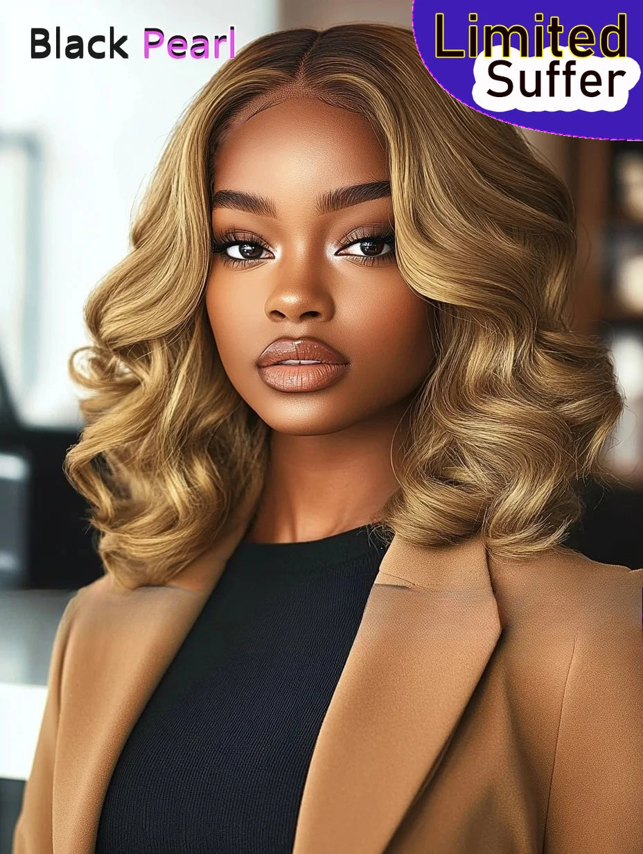 Honey Blonde Shadow Root Body Wave Bob Lace Front Wig for Women