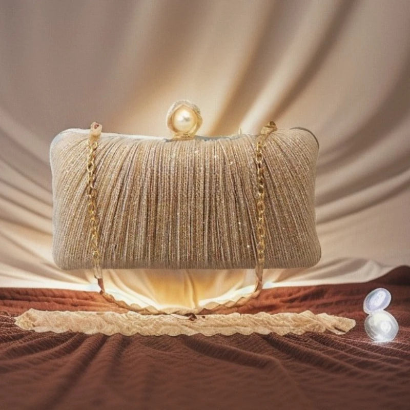 Elegant Pleated Chain Clutch Evening Bag for Women