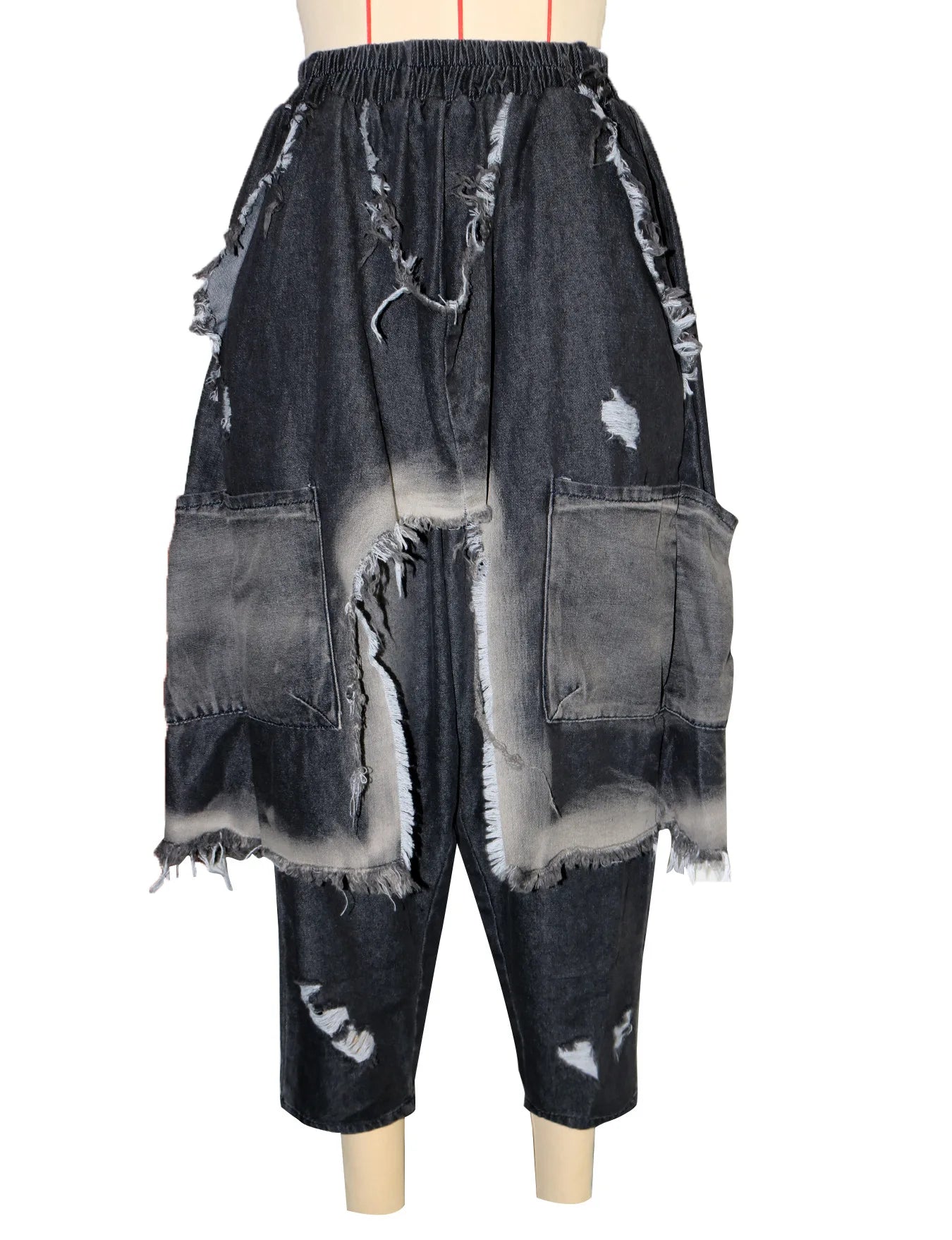 Drawstring Tie Dye Camouflage Ripped Harem Pants for Women