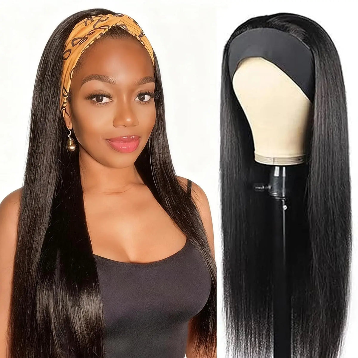 Long Water Wave Human Hair Headband Wig