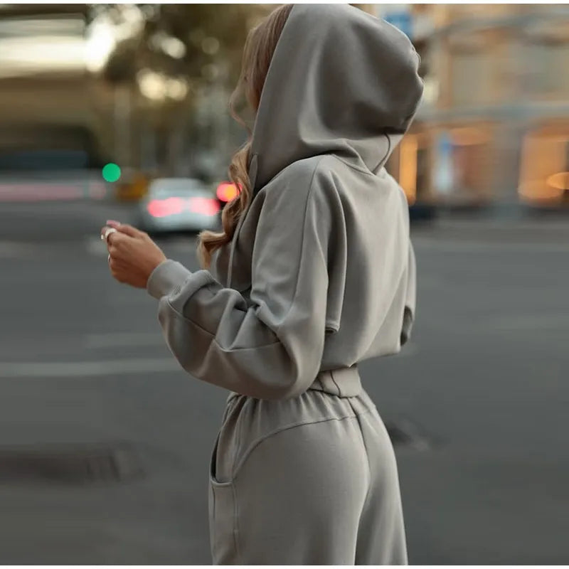 Zip Up Corset Hoodie And Wide Leg Sweatpants Two Piece Set For Women