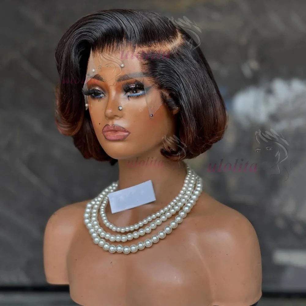 Ombre Pixie Cut Lace Frontal Human Hair Wig for Women