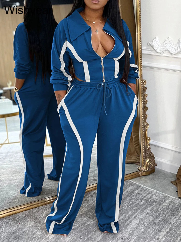 Stripe Patchwork Lapel Tracksuit Set