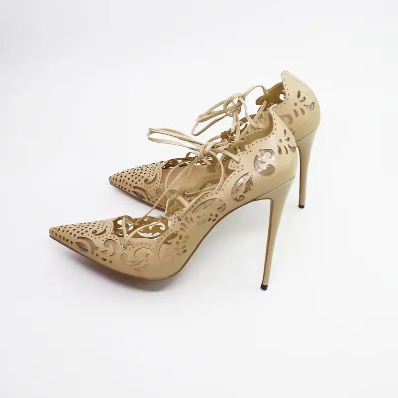 Pointed Toe Lace-Up Thin High Heel Pumps for Women