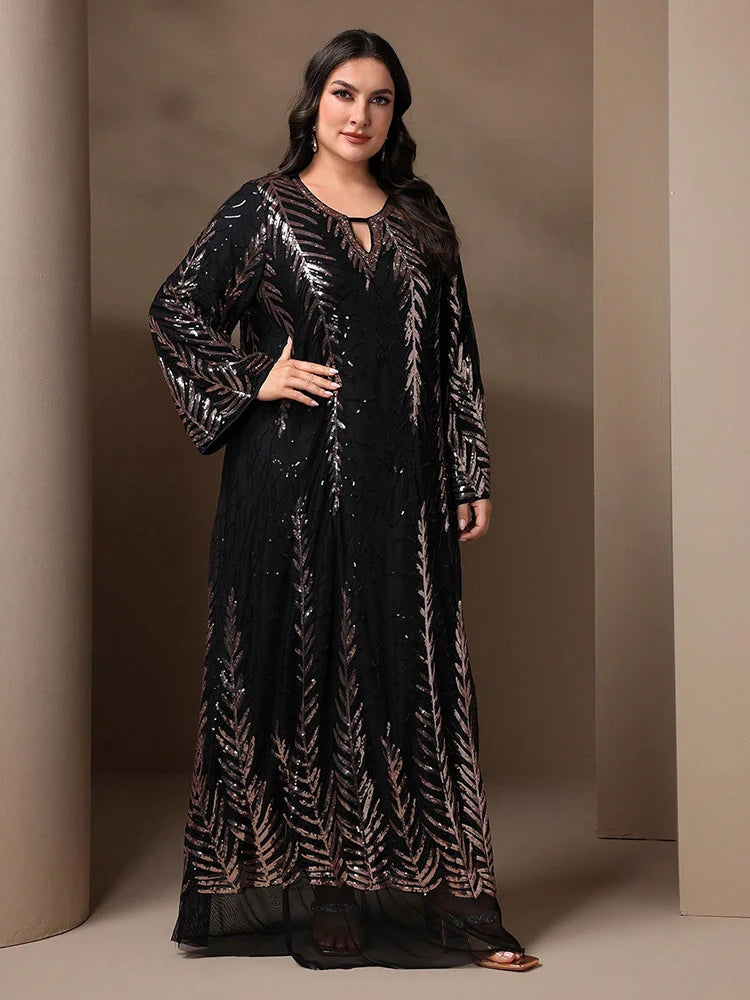 GIGI MABEL Plus Size Women's Elegant Sparkly Abayas Long Dress 2024 Spring Luxury Elegant Sequin Formal Party Evening Dresses