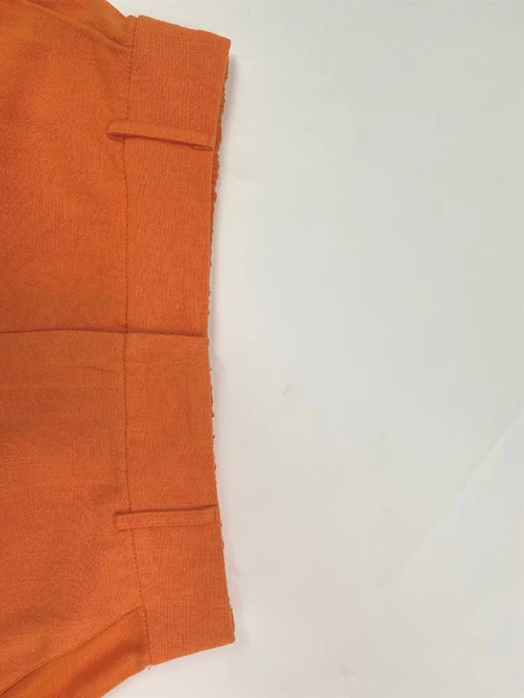 Beautyblue High Waisted Pants Women's Summer Wide Leg Straight Trousers Casual Loose Pockets Orange Elegant Female Office Pants
