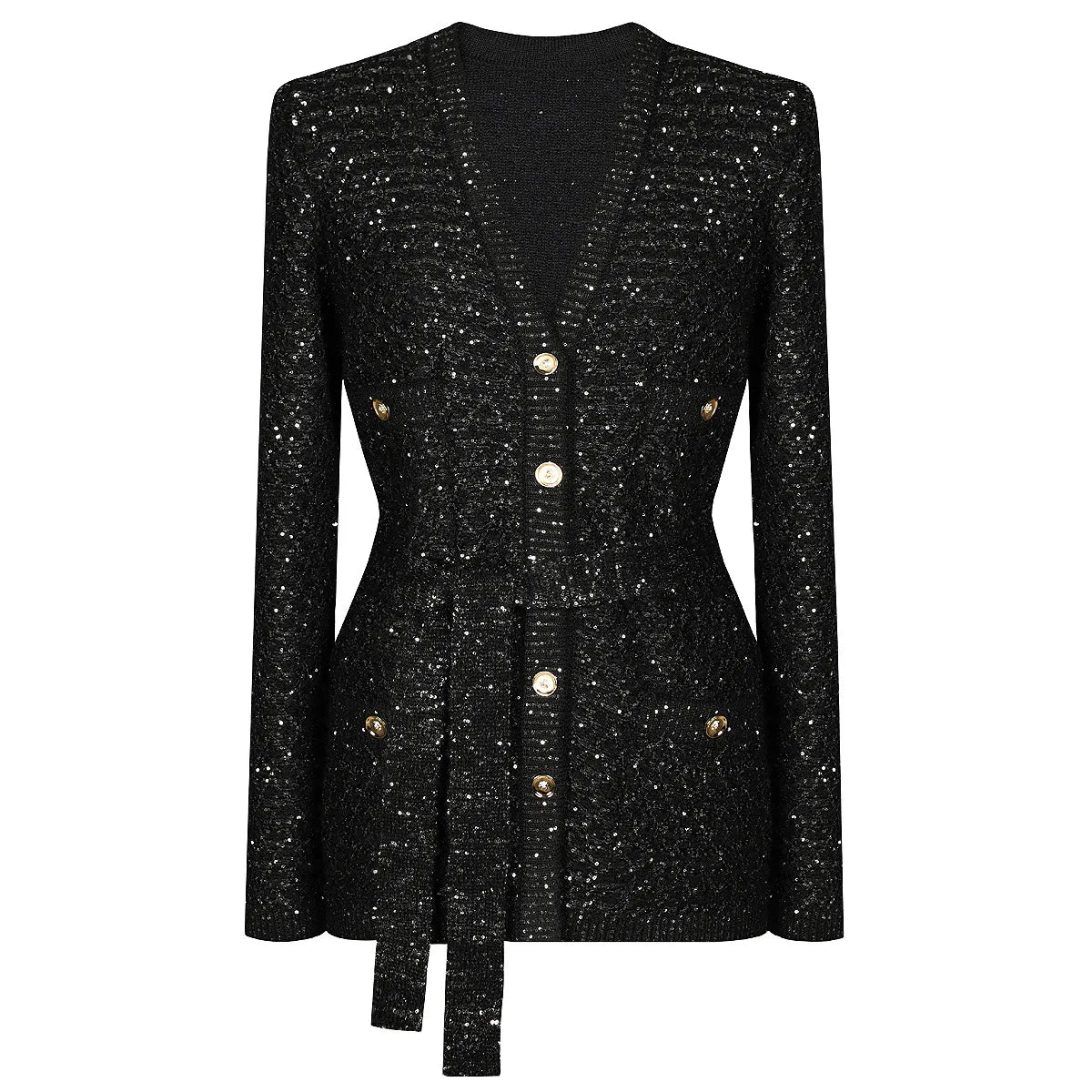 2025 Spring and Autumn New High-end Fashion Long-sleeved Sequined Knitted Cardigan Elegant Commuter V-neck Cardigan Top Jacket
