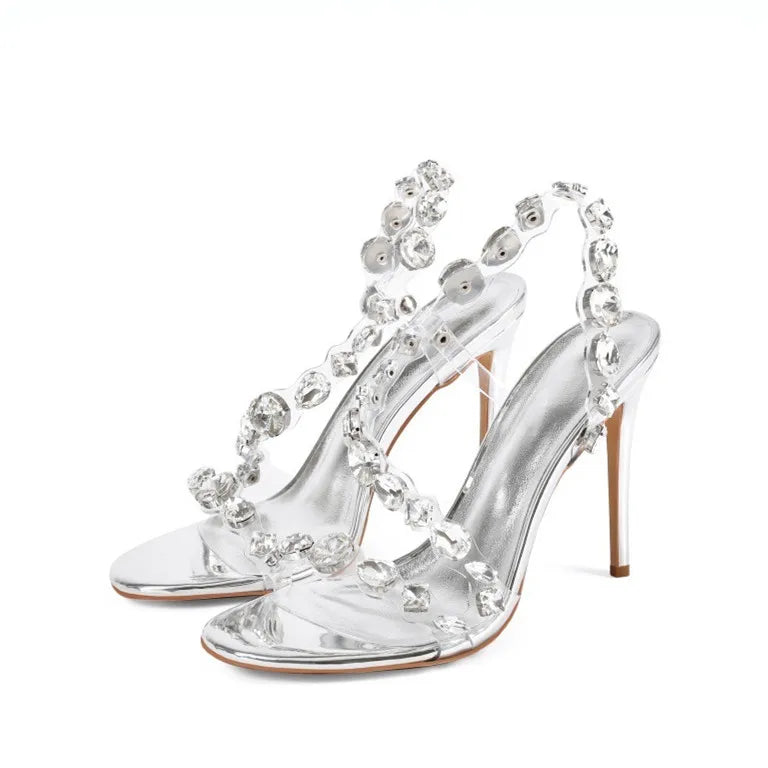 Multicolor Rhinestone Ankle Strap Stiletto Heels for Women