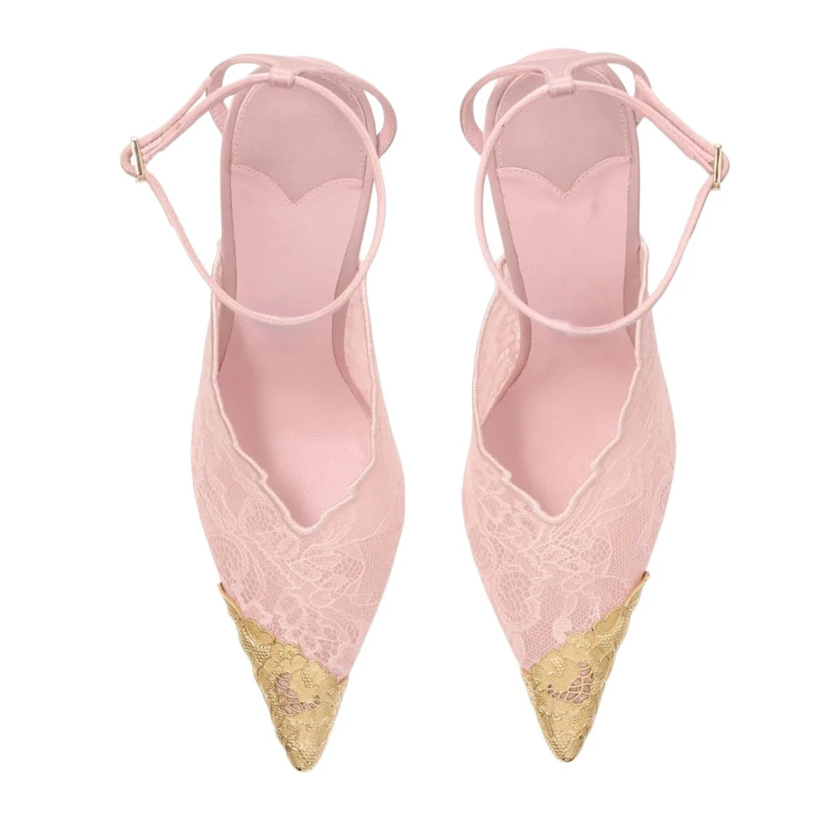 Lace Gold Embroidered Slingback Stiletto Heels for Women