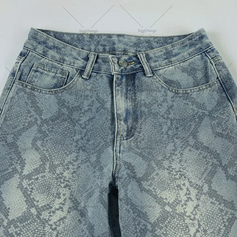 Snake Print High Waist Jeans