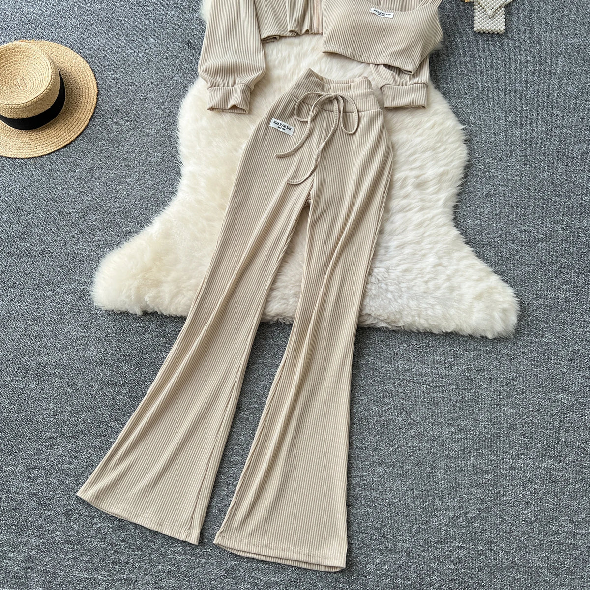 Sporty Three Piece Hoodie, Camisole and Pants Set for Women