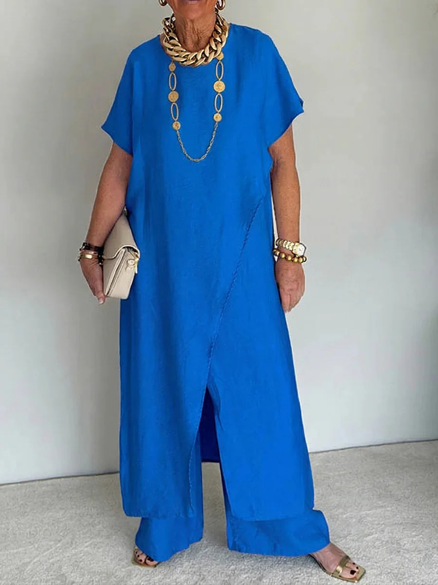 Casual Sleeveless Irregular Long Top Wide Leg Pants Two Piece Set for Women