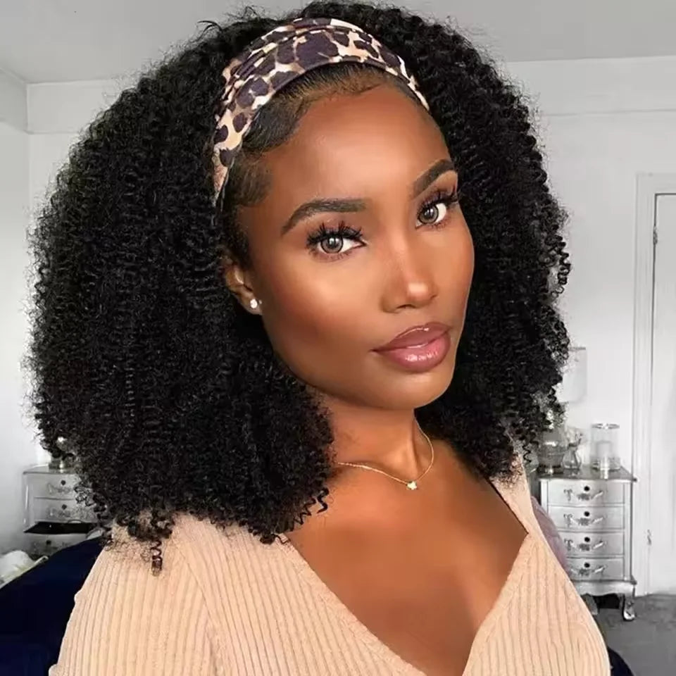 Seamless Drawstring Kinky Curly Half Wig for Women