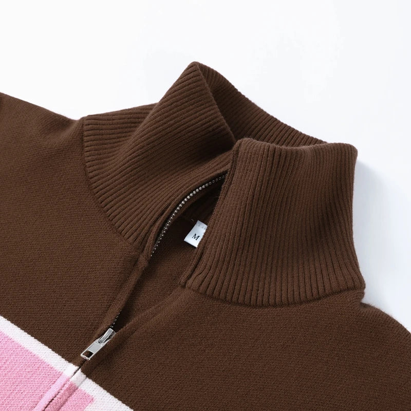 Letter Women 's Sweater Stand Collar Y2k Knit Sweaters For Woman Zipper Full Sleeve Tops Female 2025 Winter Men Jacket Knitwear