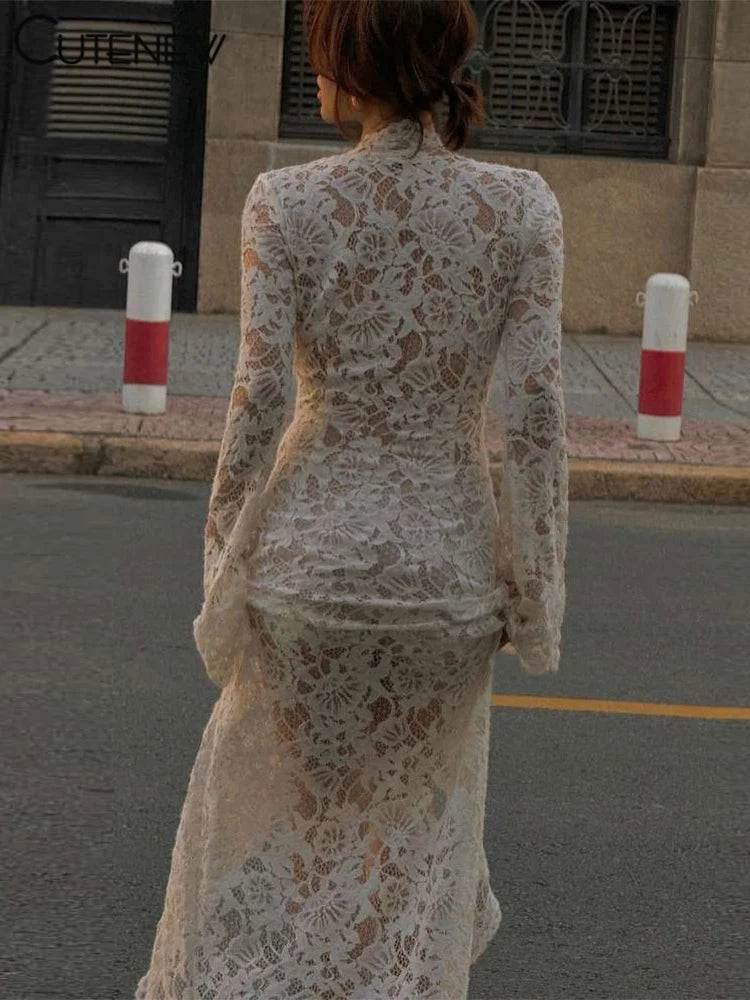 Evening Lace Overlay Maxi Dress